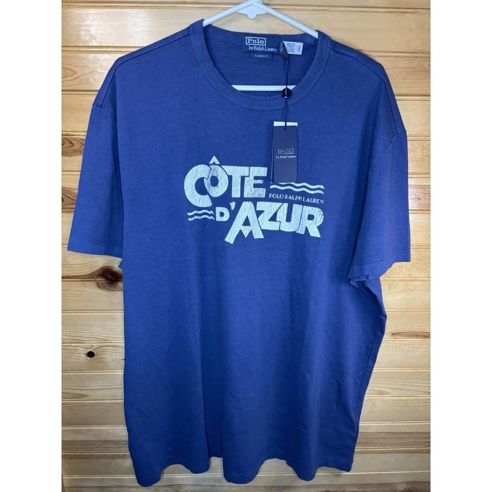 Polo by Ralph Lauren Cote D' Azur Classic Fit T Shirt Blue XL NWT Retro Style
